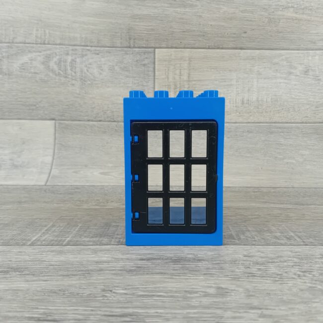 Lego Duplo blauwe deur met zwarte tralies 4 x 4 nops