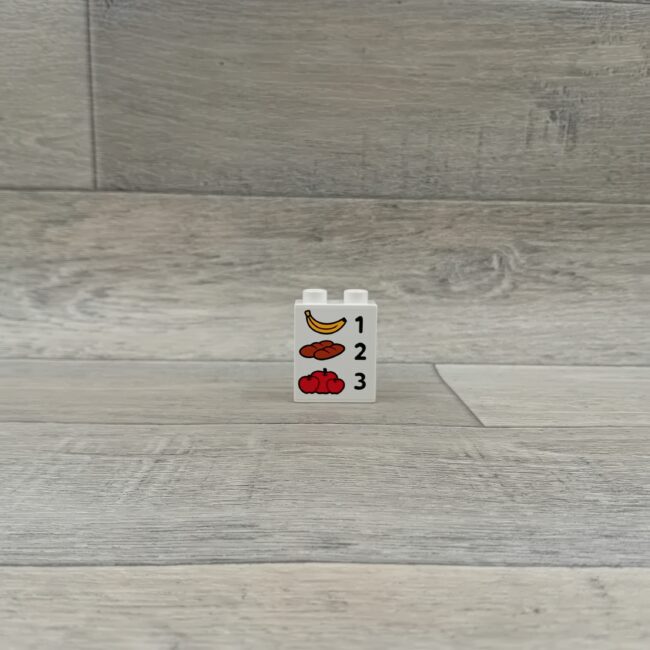 Duplo blok met afbeelding wit banaan stokbrood appels