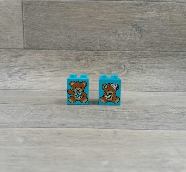Duplo blok met afbeelding medium azuurblauw zieke beer